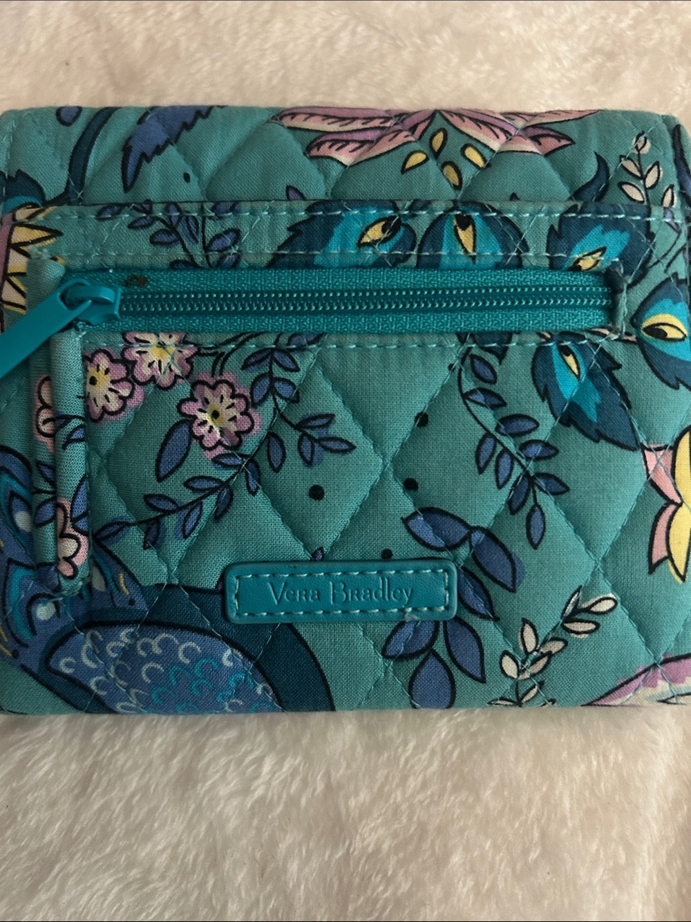 Vera Bradley Teal Floral Quilted Card Case Wallet